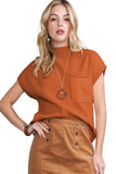 Green Pocket Ribbed Knit Short Sleeve Sweater- 9 Colors