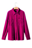 Plus Size Bright Pink Velvet Chest Pocket Drop Shoulder Shirt