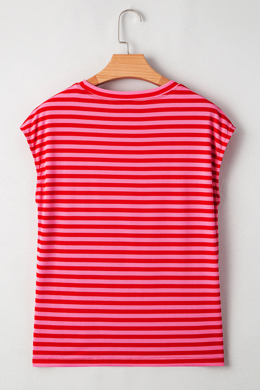 Striped Ribbed Cap Sleeve Crew Neck T-Shirt- 2 Colors
