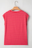 Striped Ribbed Cap Sleeve Crew Neck T-Shirt- 2 Colors