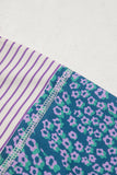 Purple Stripe Floral Color Block Patchwork Stitching Edge T-Shirt