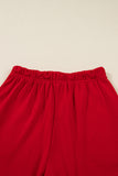 Red Striped Collar Bow Sleeve Sweatshirt and Shorts Set