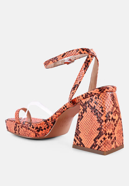 Such Flirt Snake Print Triangular Block Heel Sandals- 3 Colors