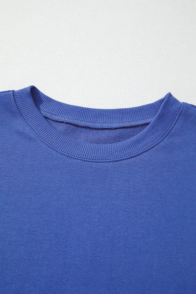 Navy Blue Preppy Striped Sleeve Loose Sweatshirt