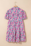 Pink Multi Floral Button-Up Puff Sleeve A-Line Mini Dress