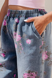 Floral Print Elastic Waist Pull-On Jeans