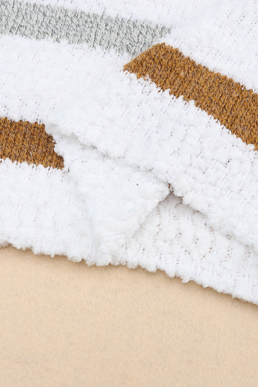 White Multi Striped Popcorn Drop Shoulder Pullover Sweater