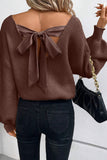 Lantern Sleeve V-Neck Bow Back Sweater- 4 Colors
