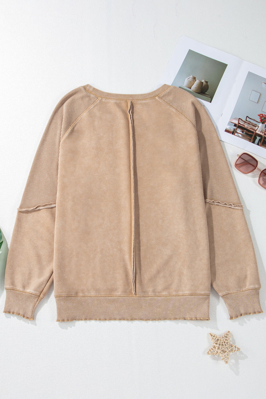 Waffle Knit Patchwork Raglan Sleeve Sweatshirt- 3 Colors