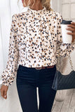 Leopard Print Mock Neck Long Sleeve Pleated Blouse- 2 Colors