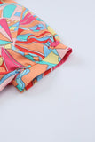 Multicolored Abstract Print Short Sleeve Loose Fit Button-Up Blouse