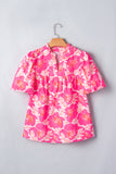 Short Bubble Sleeve Summer Floral Blouse A