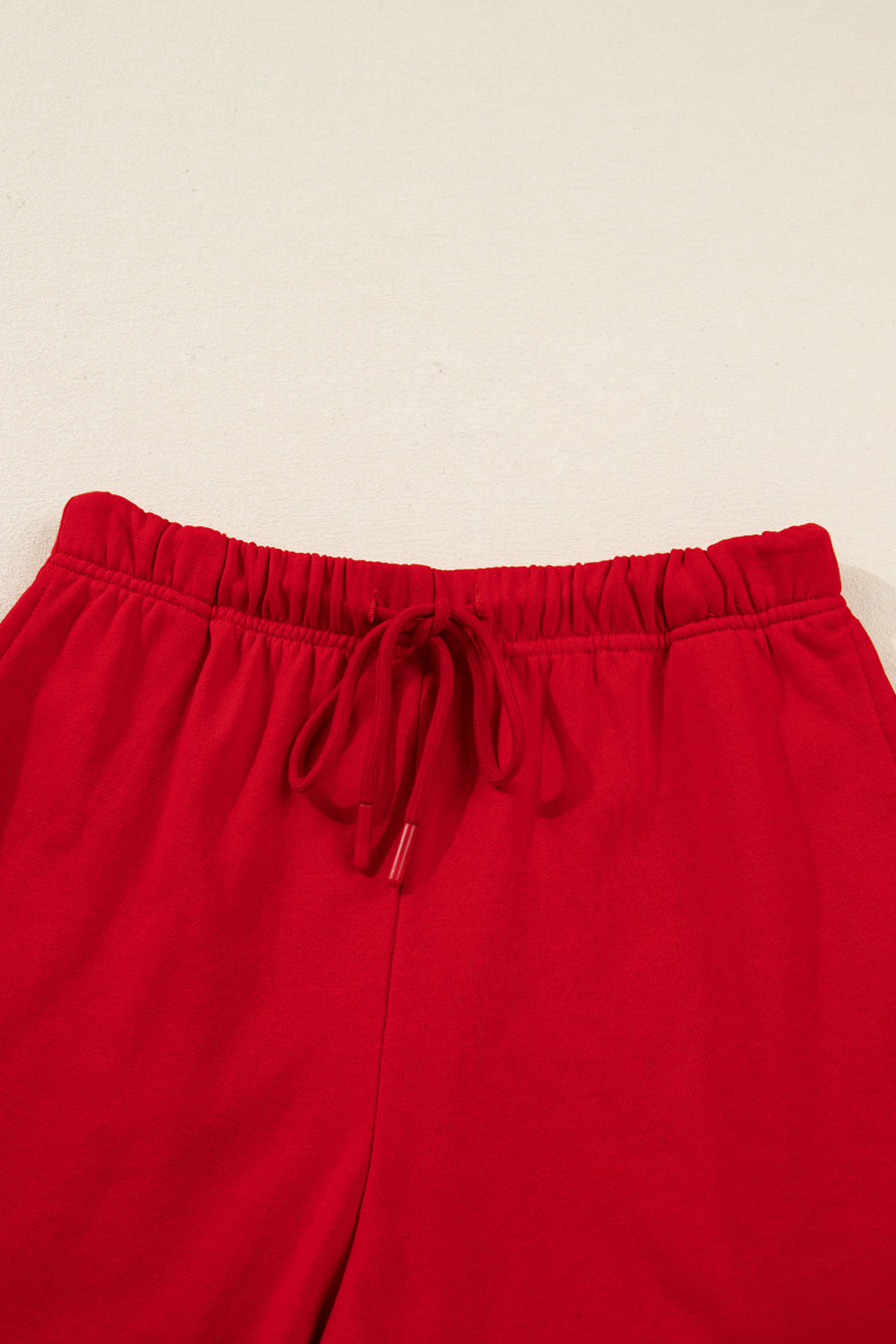 Red Striped Collar Bow Sleeve Sweatshirt and Shorts Set