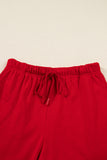 Red Striped Collar Bow Sleeve Sweatshirt and Shorts Set