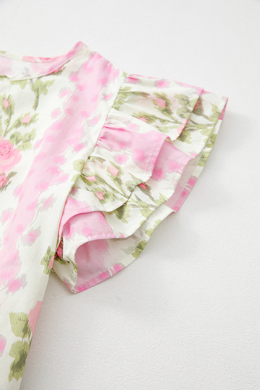 Pink Rose Layered Ruffle Short Sleeve Blouse