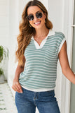 Striped Contrast Trim Sleeveless Collared Sweater- 3 Colors