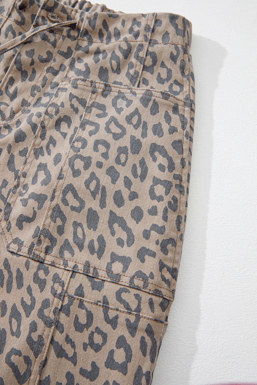 Leopard Print Drawstring Barrel Leg Jeans with Pockets- 2 Colors
