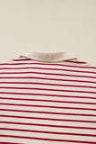 Red Stripe Cropped Collared Sweatshirt and Bubble Mini Skirt Set