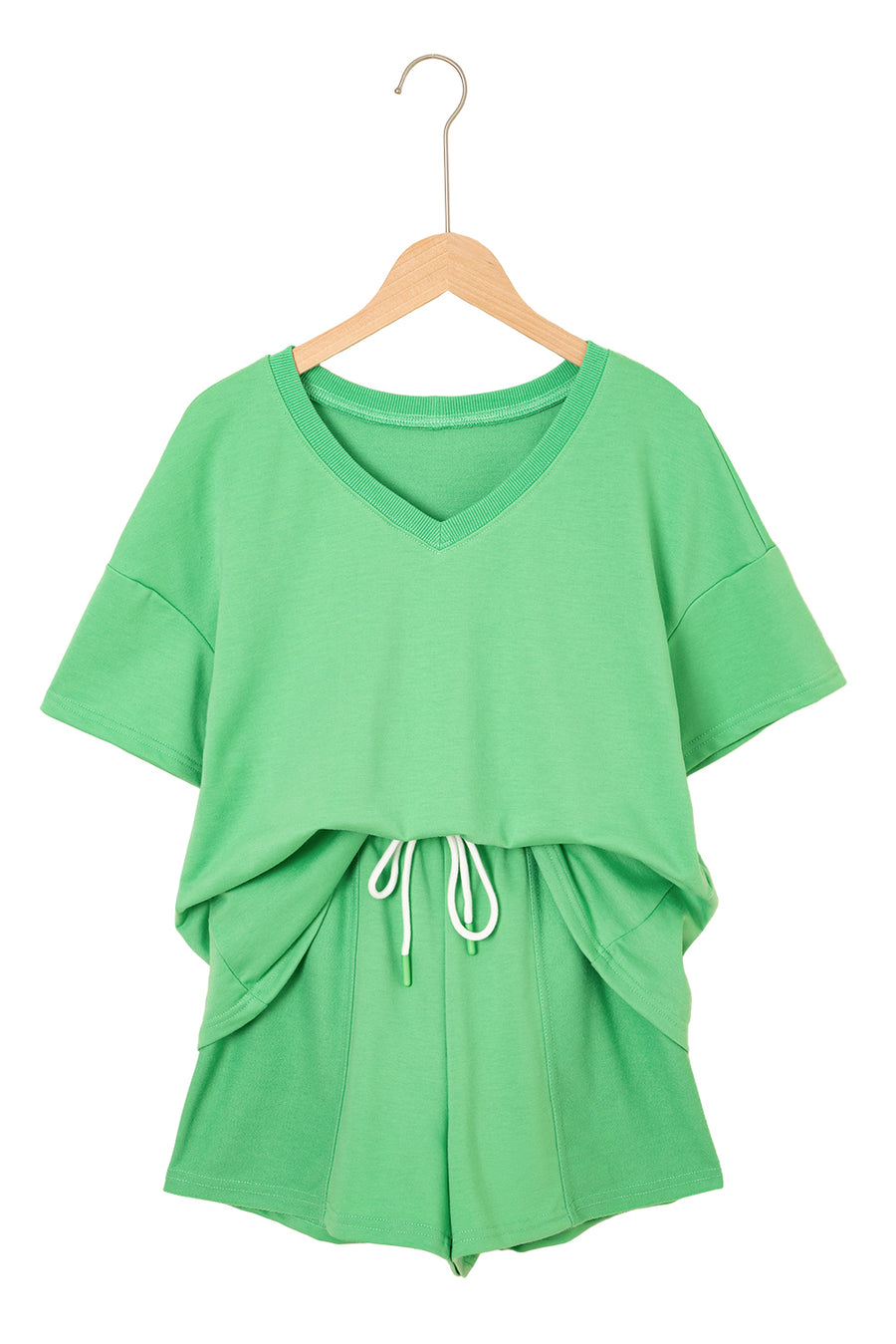V-Neck Drop Shoulder T-Shirt and Patchwork Shorts Set- 3 Colors
