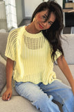 Side Tie Crochet Knit Short Sleeve Sweater- 2 Colors