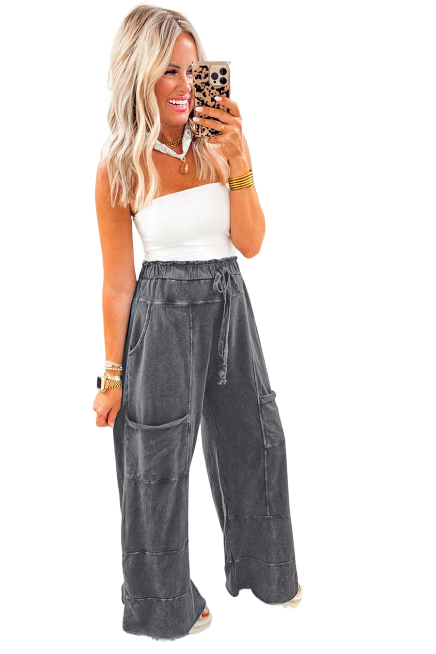 Mineral Wash High Waist Cargo Sweatpants- 3 Colors