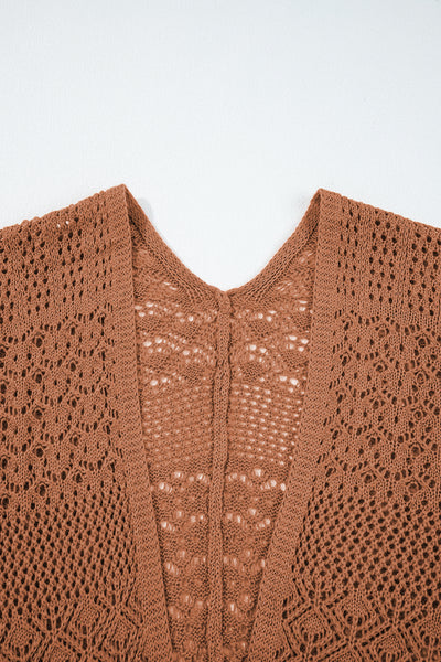 Redwood Burl Mix Pattern Hollow Knit Open Front Cardigan