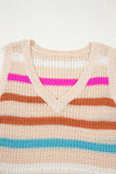 Khaki Striped V-Neck Textured Knit Vest