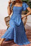 Floral Print Smocked Ruffle Sleeves Dress B