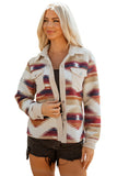 Multicolour Western Aztec Ribbed Patchwork Double Flap Pocket Raw Hem Shacket
