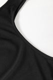 Black Sleeveless Scoop Neck Flared Front Slit Midi Dress