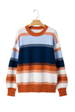 Blue Multi Color Block Crew Neck Tunic Sweater
