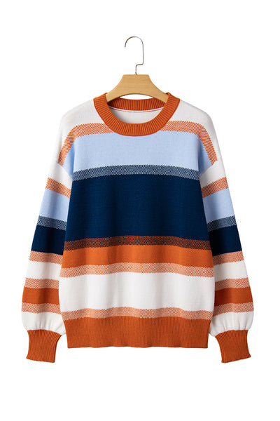 Dark Blue Color Block Round Neck Tunic Sweater