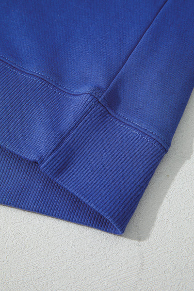 Navy Blue Preppy Striped Sleeve Loose Sweatshirt