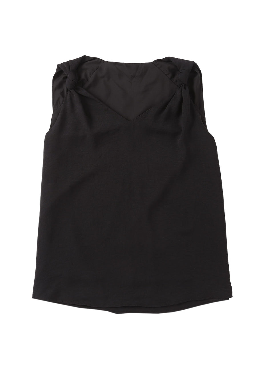 Black V-Neck Knotted Shoulder Tank Top