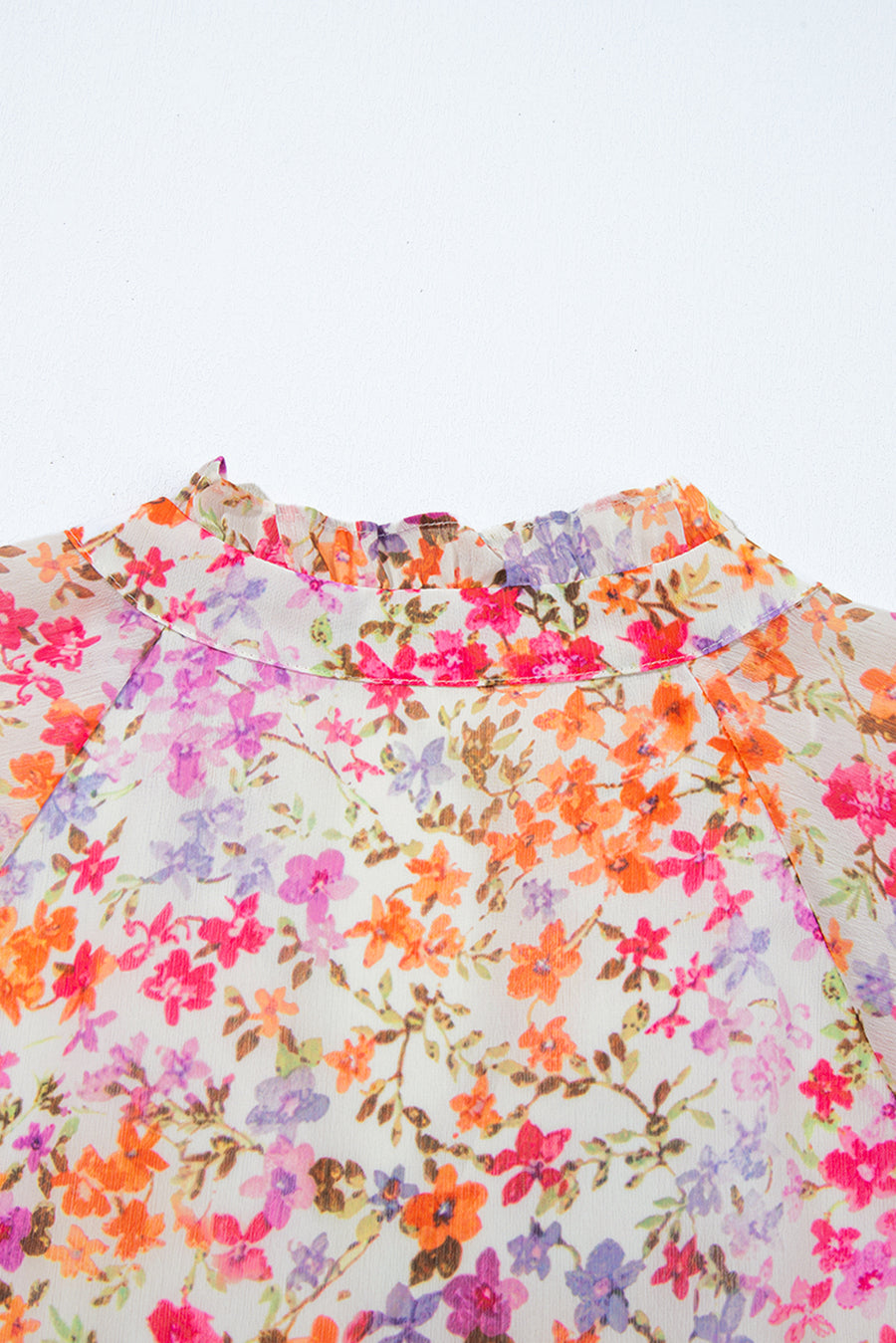 Multicolored Floral Print Notched V-Neck Puff Sleeve Tiered Mini Dress
