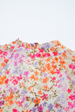Multicolored Floral Print Notched V-Neck Puff Sleeve Tiered Mini Dress