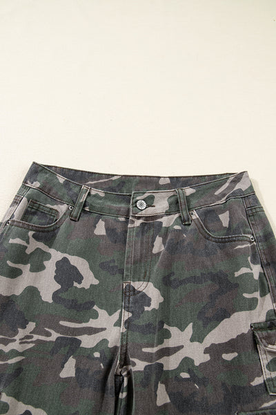 Green Camo Multi Pocket Cargo Wide Leg Jeans