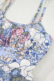 Sky Blue Floral Tiered Patchwork Spaghetti Strap Mini Dress