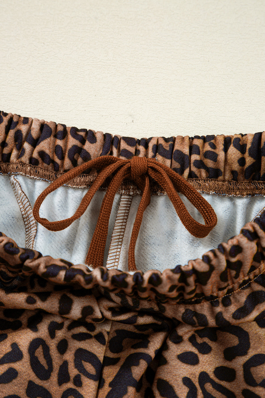 Leopard Print & Embroidered Bow Long Sleeve Top and Pants Set