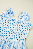 Blue Floral Striped Smocked A-Line Tie Strap Maxi Dress