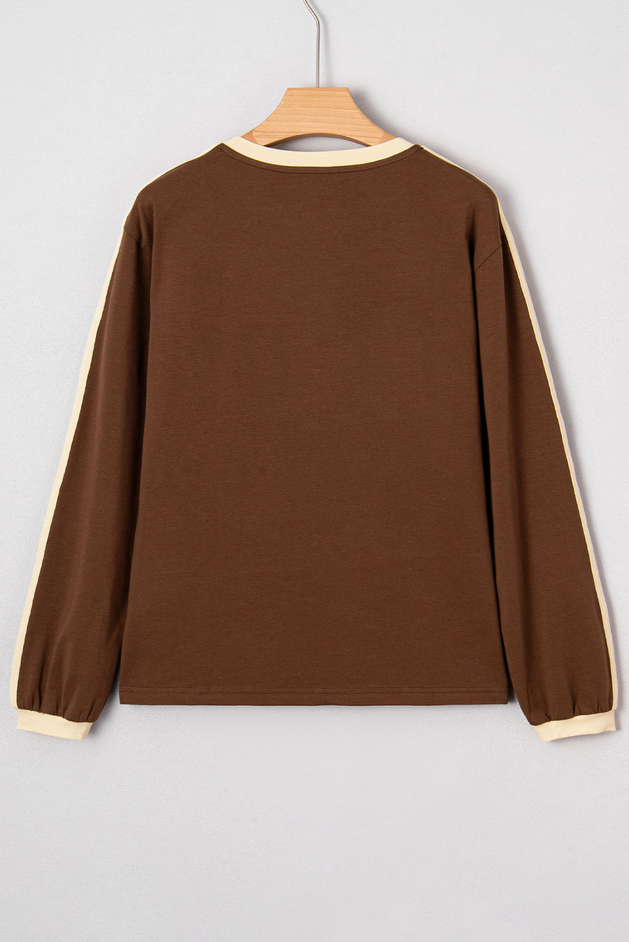 Varsity Striped Contrast Trim Crew Neck Long Sleeve T-Shirt- 3 Colors