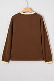 Varsity Striped Contrast Trim Crew Neck Long Sleeve T-Shirt- 3 Colors