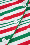 Green Striped Velvet Ribbon Trim Pajama Set
