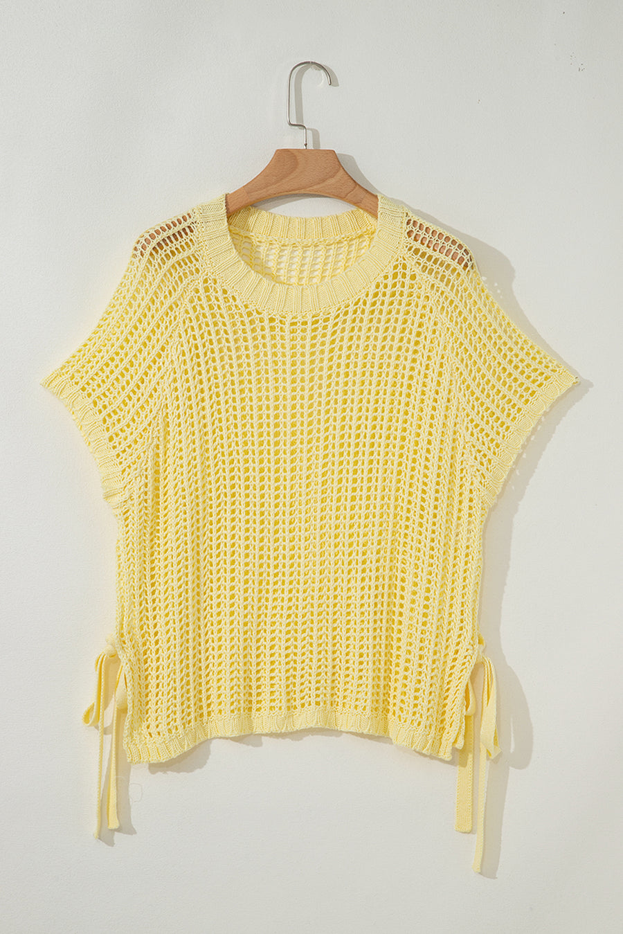 Side Tie Crochet Knit Short Sleeve Sweater- 2 Colors