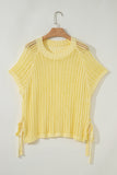 Side Tie Crochet Knit Short Sleeve Sweater- 2 Colors
