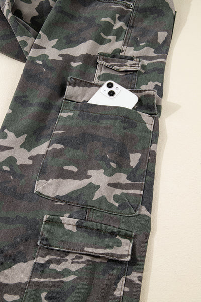 Green Camo Multi Pocket Cargo Wide Leg Jeans