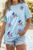 Light Blue American Stars & Coquette Dog Sequined Crew Neck Graphic T-Shirt