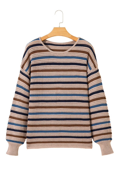 Multicolour Striped Knitted Drop Shoulder Crew Neck Sweater