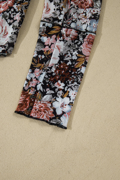 Floral Mesh Mock Neck Long Sleeve Blouse- 2 Colors