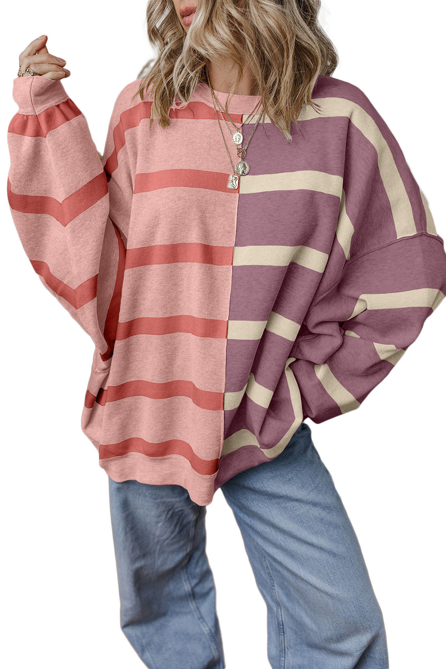 Striped Exposed Seam Patchwork Loose Fit Sweater- 4 Colors